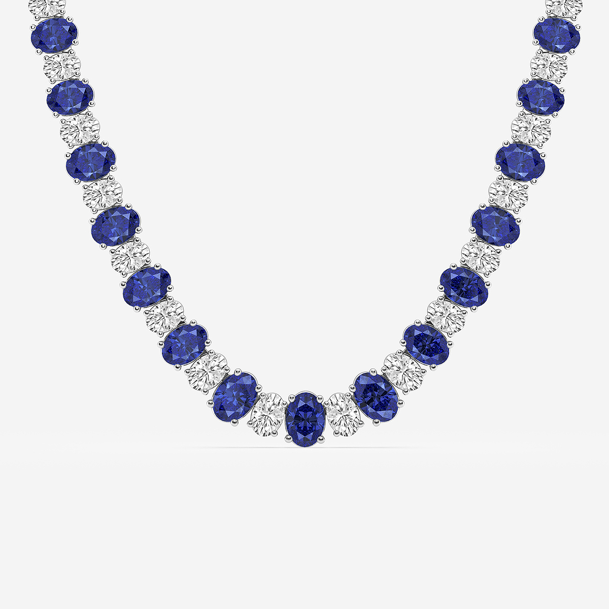 Additional Image 1 for  7.5x5.2 mm Oval Cut Created Sapphire and 10 ctw Oval Lab Grown Diamond Graduated Necklace